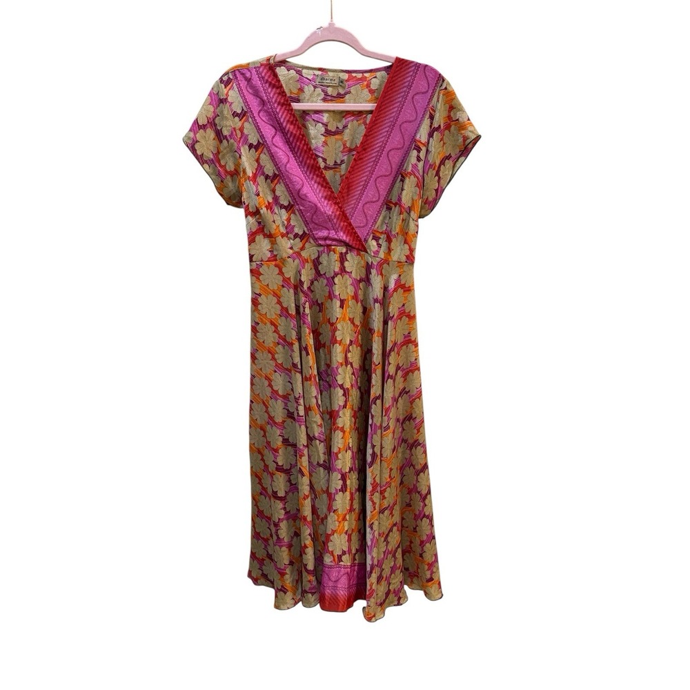 Dharma Imports Vibrant Floral Silk‎ Blend Midi Dress Size Large/XL